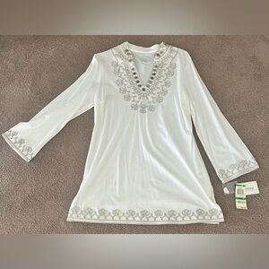 Bloom White Tunic with Gray Embroidery